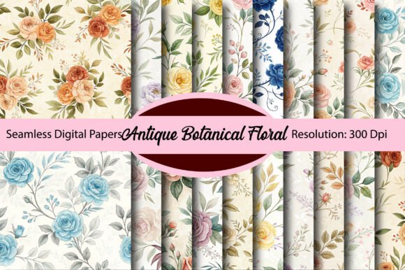 Download Antique Botanical Floral Digital Paper - Premium Bundle