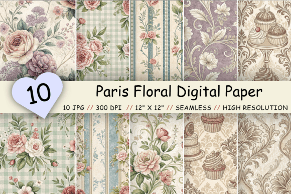 Download Paris Floral Digital Paper Pack, Elegant - Premium Bundle