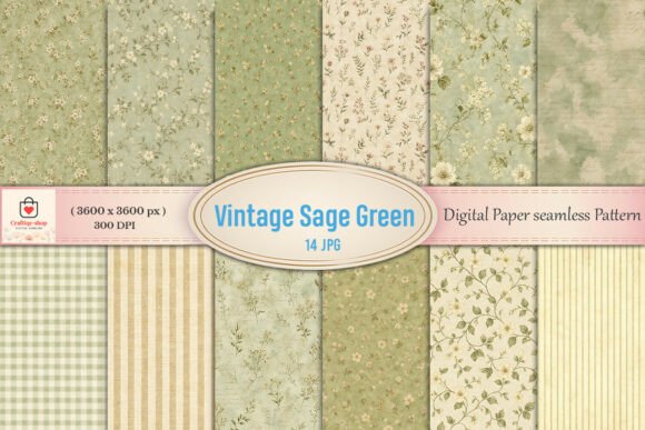 Download Vintage Sage Green Floral Digital Paper - Premium Resources
