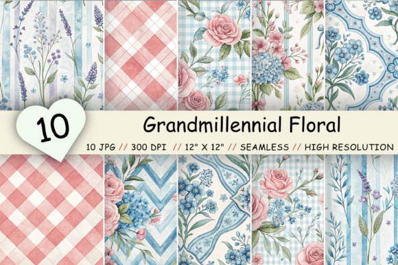 Download Grandmillennial Floral Digital Paper - Floral digital paper Collection
