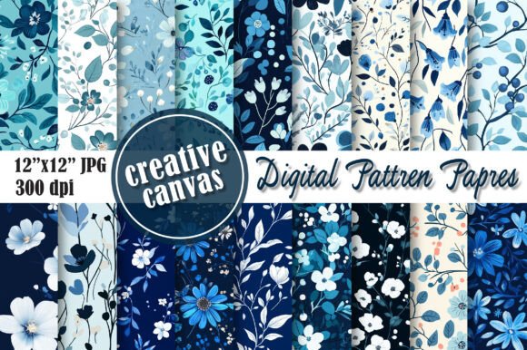 Download Blue Floral Digital Paper Bundle - Premium Resources