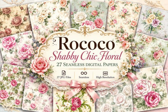 Download Rococo Shabby Chic Floral Digital Paper - Premium Resources