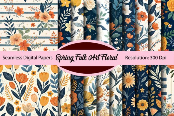 Download Spring Folk Art Floral Digital Paper - Premium Resources